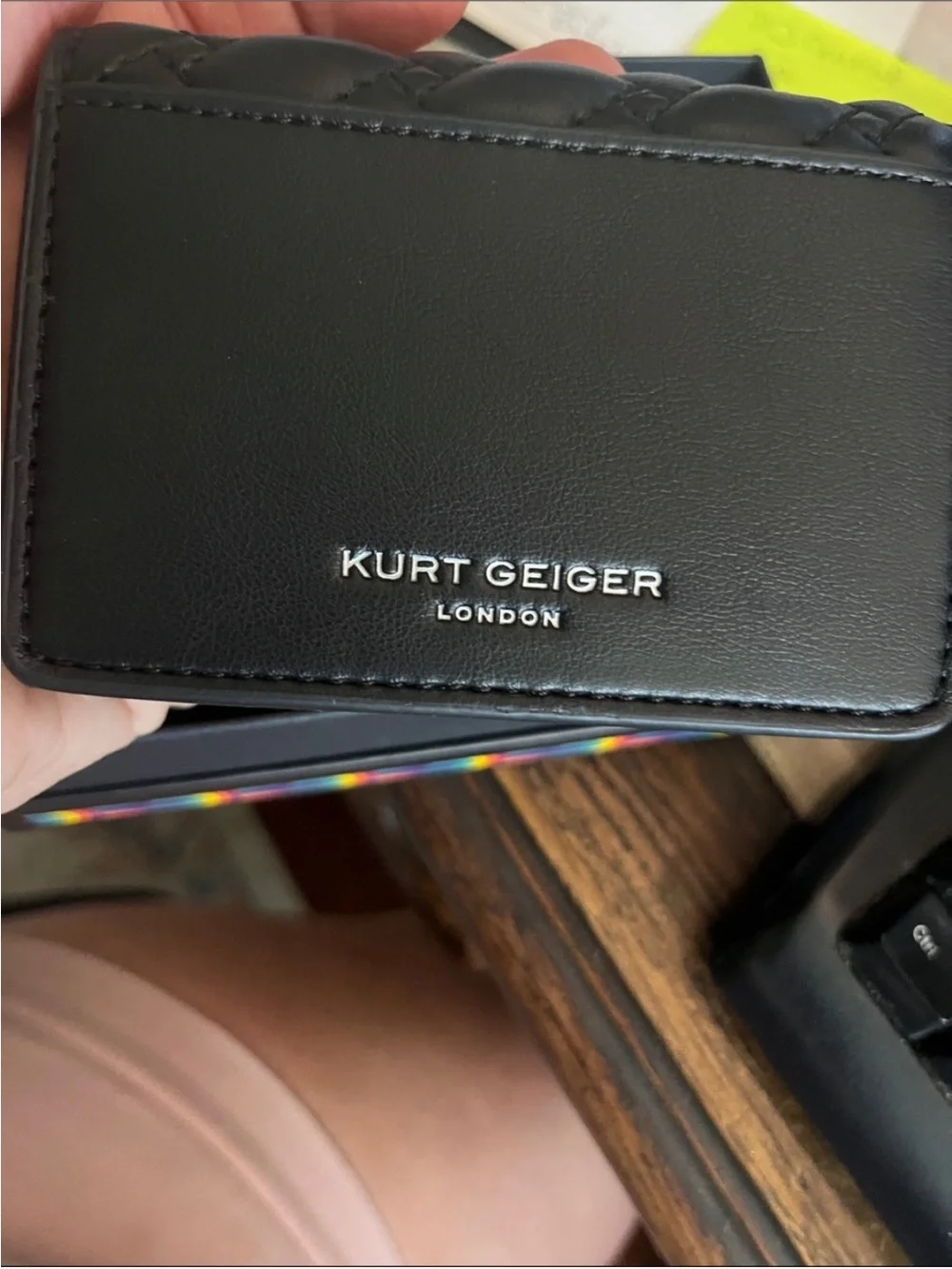 Kurt Geiger Black Quilted Crossbody with Silver Chain